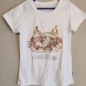 Embellished cat shirt sequins flowers short sleeve youth girls 10/12
